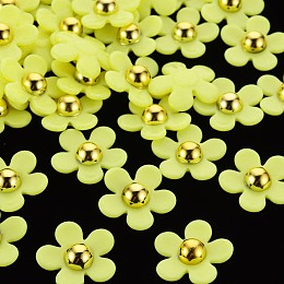 Honeyhandy Opaque Acrylic Beads, Flower, Yellow, 22x22.5x7mm, Hole: 1.4mm