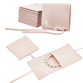 NBEADS Custom Fiber Velvet Jewelry Bags, Square with Drawstring, PeachPuff, 8x8cm
