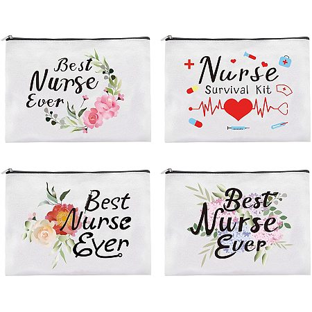 FINGERINSPIRE 4 Pcs Nurse Theme Makeup Bag with Different Pattern, 9x7 Inch Cosmetic Zipper Pouch for Purse Organizer, Canvas Bag Handbags Printing Pencil Bag for Nurse Practitioner Presents