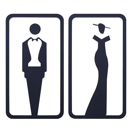 GORGECRAFT 2PCS Restroom Identification Signs Self Adhesive Washroom Sign for Ladies and Gentlemen Toilet Door Sign Man Women Shapes Wall Stickers Symbol for Hotel Store Parking Restaurant, Black