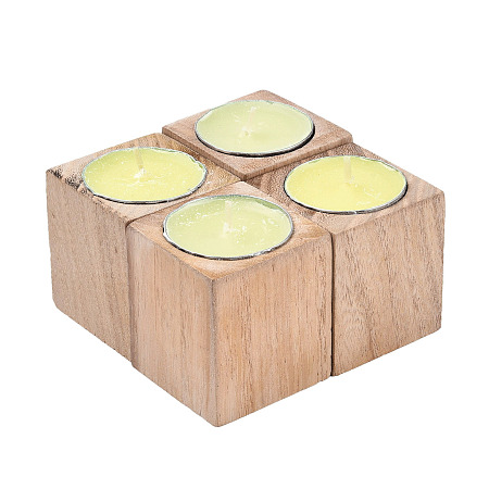Honeyhandy Natural Wood Candle Holder, with Candles inside, Cuboid, PapayaWhip, 5.05~5.30x4.5x4.5cm