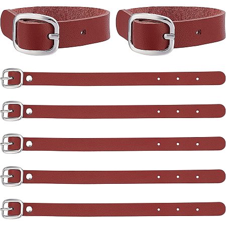 GORGECRAFT 10Pcs 8 Inch Leather Luggage Labels Strap Cowhide Luggage Tags Replacement Belts with Buckle Watch Band Strap for ID Card Pass Holder Travel Storage Hanging Accessories, Saddle Brown