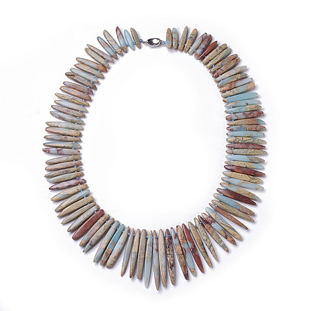 Honeyhandy Natural Aqua Terra Jasper Graduated Beaded Necklaces, with Platinum Tone Brass Clasps, 20 inch~24 inch(51~61cm)