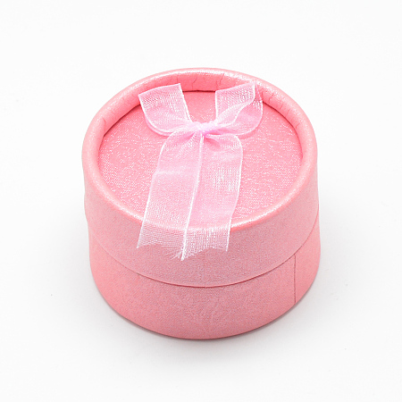 Honeyhandy Cardboard Ring Boxes, Flat Round, Pink, 5.5x3.5cm