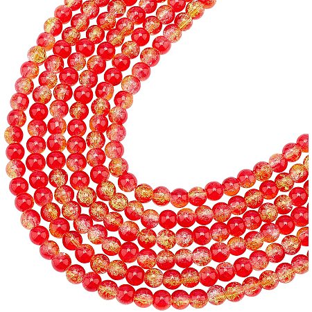 ARRICRAFT 300 Pcs Transparent Crackle Glass Beads, 8~8.5mm Two Tone Round Beads Spacer, Crystal Loose Beads for Bracelet Necklace Earring Jewelry Making- Red