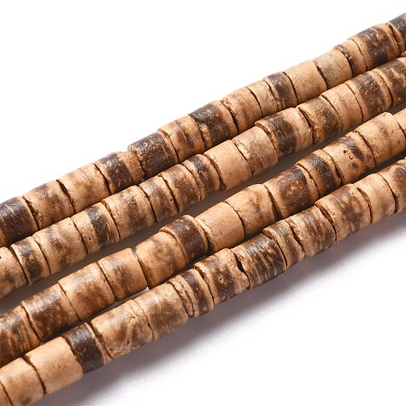 Honeyhandy Coconut Beads Strands, Flat Round, Brown, 5x2.5~5mm, Hole: 1mm, about 160pcs/strand, 23.82''(60.5cm)