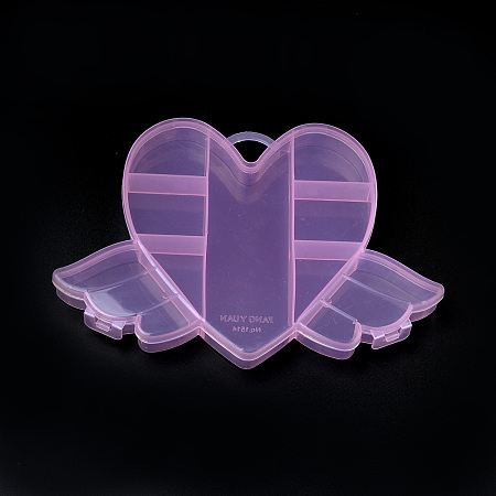 Honeyhandy Flying Heart Plastic Bead Storage Containers, 9 Compartments, Pink, 12x17.5x2cm