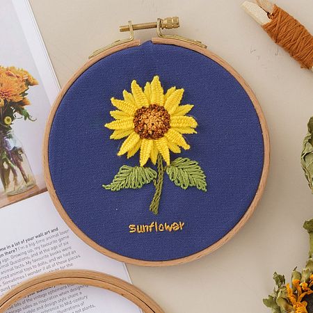Honeyhandy DIY Embroidered Making Kit, Including Linen Cloth, Cotton Thread, Water Erasable Pen Refills, Iron Needle, Sunflower Pattern, 25x25x0.01cm