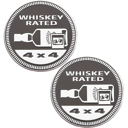 GORGECRAFT 2 Pieces Beach Car Emblem 3D Creative Aluminum Car Stickers 4 X 4 Metal Automotive Badge Flat Round with Word Whiskey Rated & HHISEEY Jeep Badges for Wrangler