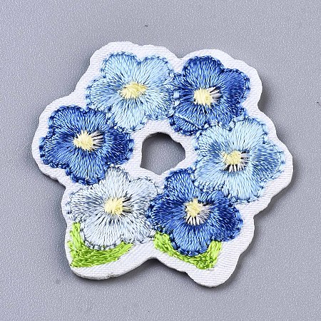 Honeyhandy Flower Appliques, Computerized Embroidery Cloth Iron on/Sew on Patches, Costume Accessories, Steel Blue, 32.5x32.5x1.5mm