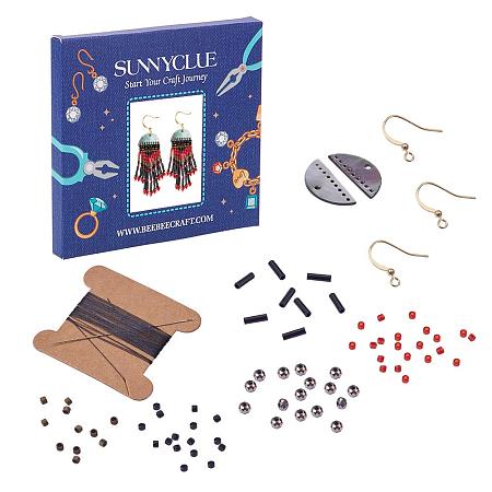 SUNNYCLUE 1 Pair Miyuki Seed Beads Long Beaded Tassel Fringe Dangle Earring Making Starter Kit Boho Vintage Jewelry Craft Kits Women Girls, Red