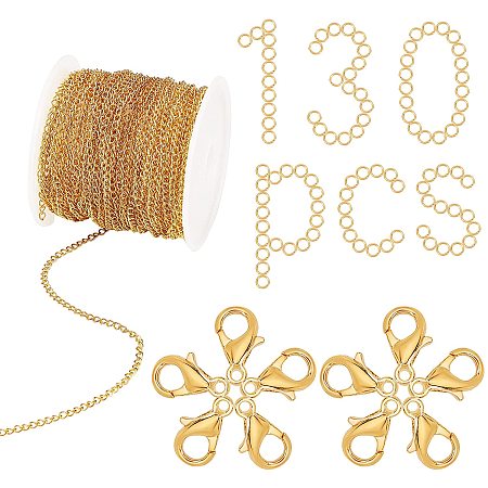 SUNNYCLUE 33 Feet Curb Cable Chain Link Necklace Twisted Links 3x2x0.45mm Jewelry Chain with 30 Brass Lobster Claw Clasps, 100 Jump Rings for Jewelry Bracelet Necklace Making, Golden