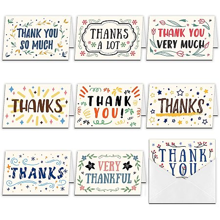 ARRICRAFT 9pcs Thank You Cards Colorful Text Theme Greeting Cards with Envelopes for Wedding Bridal Shower Birthday Christmas Thanksgiving Day Invitation Cards