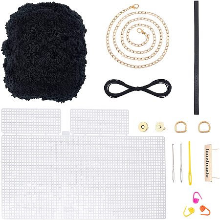 CHGCRAFT DIY Knitting Crochet Bags Kit Mesh Plastic Canvas Sheets Set for DIY Craft Shoulder Bags Accessories Tool with Knitting Needle Black