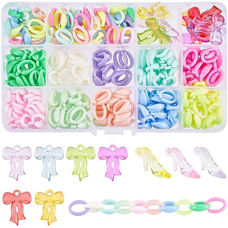 NBEADS 260 Pcs Bracelet Making Kits, Include 250 Pcs Oval Resin Link Rings, 3 Pcs Shoe & 7 Pcs Bowknot Resin Pendants for DIY Projects and Crafts Keychain Pendants