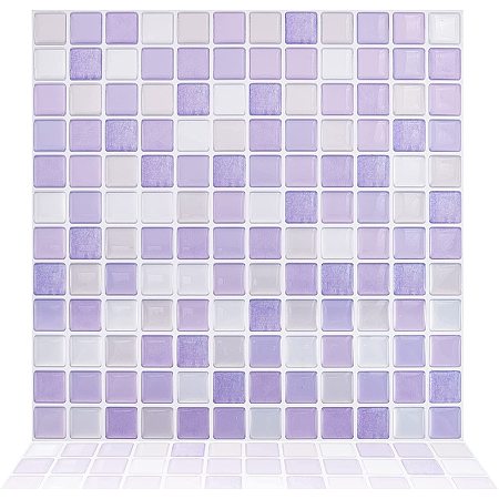 PandaHall Elite 5pcs Peel and Stick Backsplash Purple 3D Mosaic Removable Tile Stickers Self Adhesive Wall Tiles for Kitchen Bathroom Home Decor, 23.5x23.5cm/9.25x9.25