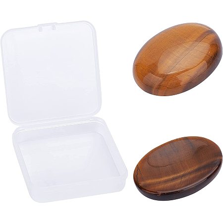 SUNNYCLUE 1 Box 2Pcs Natural Tiger Eye Worry Stone Healing Crystal Therapy Gemstones Chakra Reiki Oval Shape Thumb Stones for Stress Relief Anxiety Rubbing Balancing Massage Pocket Palm, Brown