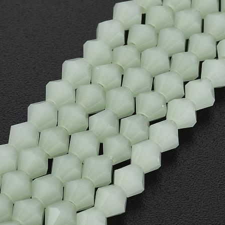 ARRICRAFT Faceted Bicone Opal Beads Strands, Light Green, 4x4mm, Hole: 1mm, about 92~96pcs/strand, 13.78~14.37 inch