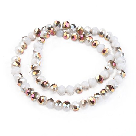 NBEADS 1 Strand Half Rose Gold Plated Faceted Abacus White Imitation Jade Electroplate Glass Beads Strands With 8x6mm,Hole: 1mm,About 72pcs/strand