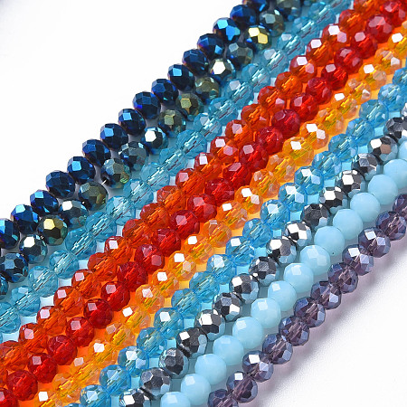 ARRICRAFT Electroplate Glass Beads Strands, Faceted, Rondelle, Mixed Color, 4.5x3.5mm, Hole: 0.8mm, about 123~128pcs/strand, 15.94 inch~17.72 inch(40.5cm~45cm)