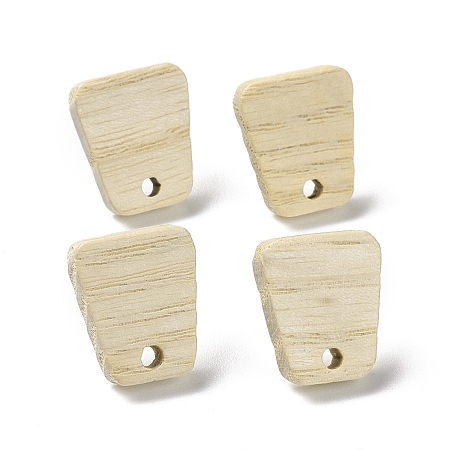 Honeyhandy Ash Wood Stud Earring Findings, with 304 Stainless Steel Pin, Trapezoid Pattern, 14x12mm, Hole: 1.8mm, Pin: 0.7mm