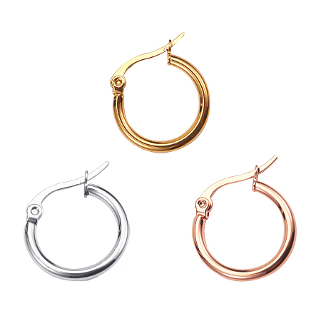 ARRICRAFT 304 Stainless Steel Hoop Earrings, Ring Shape, Rose Gold & Golden & Stainless Steel Color, 12 Gauge, 16.5~17x2mm, Pin: 0.7x1mm, 3pairs/set