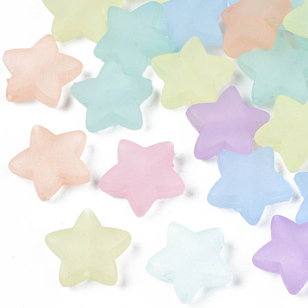 Honeyhandy Transparent Frosted Acrylic  Beads, Star, Mixed Color, 13x14x5mm, Hole: 1.5mm, about 975pcs/500g