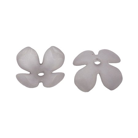 NBEADS 500g 4-Petal Transparent Acrylic Bead Caps, Frosted, Flower, DarkGray, 24x24x10mm, Hole: 3mm; about 340pcs/500g