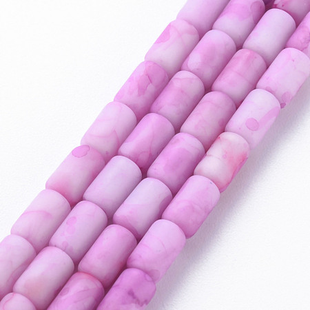 Arricraft Opaque Baking Painted Crackle Glass Beads Strands, Frosted, Column, Violet, 7.5x4.5mm, Hole: 1mm, about 49pcs/strand, 18.31 inch(46.5cm)