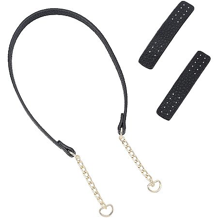 Arricraft 29.1inch PU Leather Purse Chain Strap Shoulder Bag Strap Replacement with Metal Chain Link Hardware Hand Sewing Leather Buckles DIY Bag Making Accessories for Cross Bag Handbag Tote, Black
