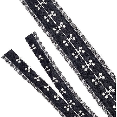 FINGERINSPIRE 3 Yard x 2 Inch Hook and Eye Cotton Tape Trim 1.2 inch Spacing Black Lace-Covered Tape with Largr Hook & Eye Black Lace Ribbons for DIY Clothing Accessories Embellishment Decorations
