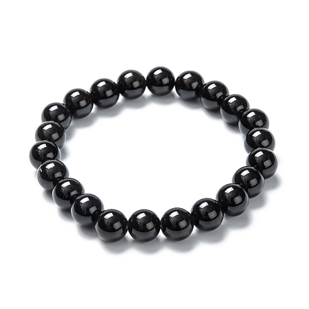 Honeyhandy Natural Obsidian Stretch Beaded Bracelets, Round, Inner Diameter: 2-1/8 inch(5.5cm), Beads: 8~9mm