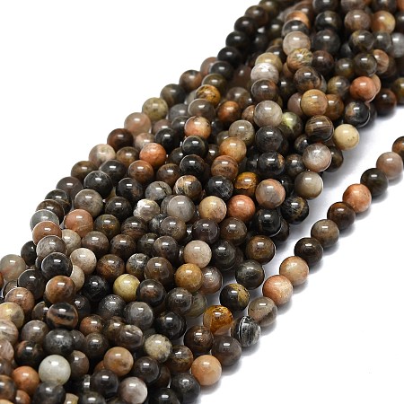 Natural Black Sunstone Beads Strands, Round, 6~6.5mm, Hole: 0.8mm, about 60pcs/strand, 15.55''(39.5cm)