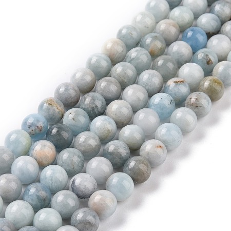 Honeyhandy Natural Aquamarine Beads Strands, Round, Grade AB, 8mm, Hole: 1mm, about 49pcs/strand, 15.79''(40.1cm)