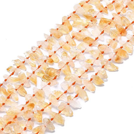 Natural Citrine Beads Strands, Nuggest, 16~25x4.5~10x4.5~10mm, Hole: 1mm, about 46~47pcs/strand, 15.55 inch(39.5cm)