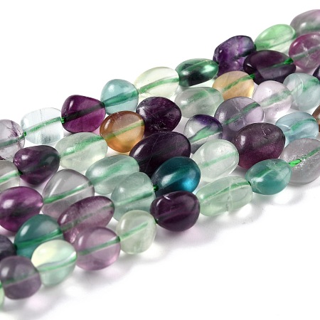 Honeyhandy Natural Fluorite Beads Strands, Nuggets, Tumbled Stone, 8~11x7.5~9x4.5~7mm, Hole: 0.8mm, about 42pcs/strand, 15.94''(40.5cm)