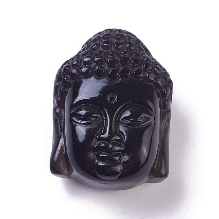 Honeyhandy Natural Obsidian Pendants, Buddha Head, 33x24x16mm, Hole: 1.2mm