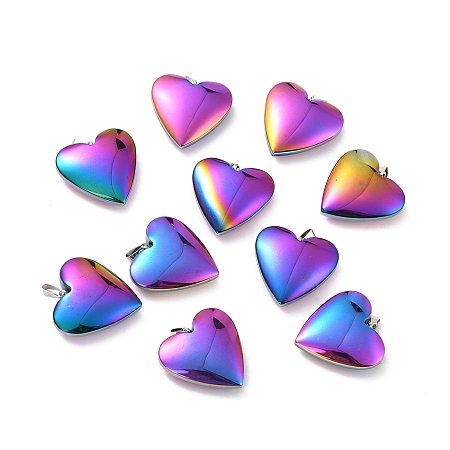 Honeyhandy Electroplate Non-magnetic Synthetic Hematite Pendants, with Platinum Tone Brass Findings, Rainbow Heart, Multi-color Plated, 17.5x15x5mm, Hole: 6x2.5mm