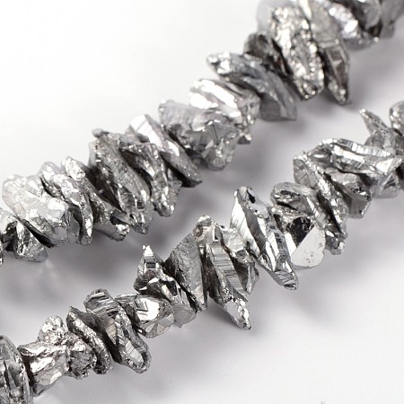 Honeyhandy Electroplate Natural Quartz Crystal Chip Beads Strands, Silver Plated, 18~40x8~15mm, Hole: 1mm, about 15.35 inch