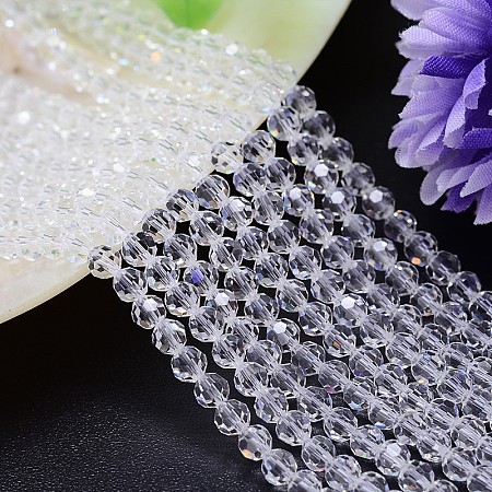 Honeyhandy Imitation Austrian Crystal Bead Strands, Grade AAA, Faceted Round, Clear, 6mm, Hole: 0.7~0.9mm, about 68pcs/strand, 15.7 inch