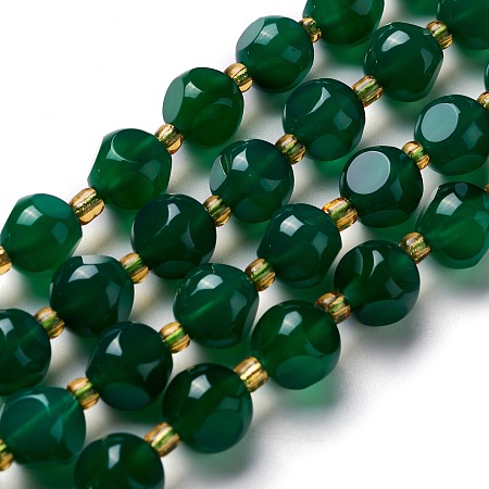 Honeyhandy Natural Green Agate Beads Strands, with Seed Beads, Dyed & Heated, Six Sided Celestial Dice, 7.5~8x7.5~8x7.5~8mm, Hole: 0.5mm, about 19pcs/strand, 7.97''(20.25cm)