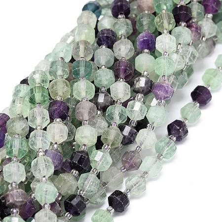 Honeyhandy Natural Fluorite Beads Strands, with Seed Beads, Faceted, Bicone, Double Terminated Point Prism Beads, 7~8x7~8mm, Hole: 0.8mm, about 38pcs/strand, 15.35''(39cm)