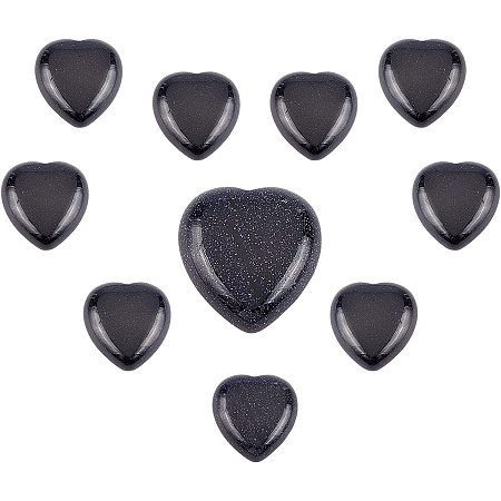 SUNNYCLUE 1 Box 10Pcs Healing Crystal Heart Stone Synthetic Blue Goldstone Worry Gemstones Bulk Chakra Therapy Reiki Thumb Stones for Stress Relief Anxiety Rubbing Balancing Massage Palm, Black