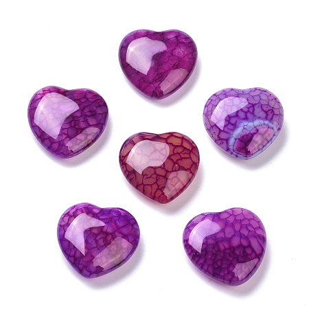 Arricraft Natural Agate Beads, Dyed, No Hole, for Wire Wrapped Pendant Making, Heart, Dark Orchid, 18~19.5x19~20x6~7mm