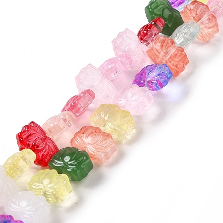 Honeyhandy Transparent Glass Beads Strands, Lotus, Colorful, 10x14x7mm, Hole: 0.8mm, about 38pcs/strand, 14.17 inch(36cm)