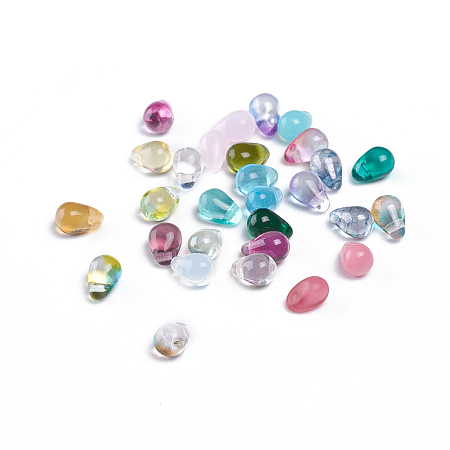 Arricraft Czech Glass Beads, Electroplated/Dyed/Transparent/Imitation Opalite, Top Drilled Beads, Teardrop, Mixed Color, 6.5x4.5mm, Hole: 0.8mm, about 357~363pcs/bag