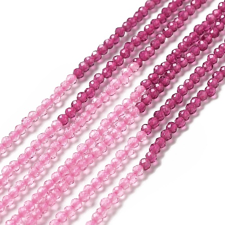Transparent Glass Beads Strands, Faceted, Round, Hot Pink, 2mm, Hole: 0.5mm, about 184~195pcs/strand, 15.28~15.75 inch(38.8~40cm)