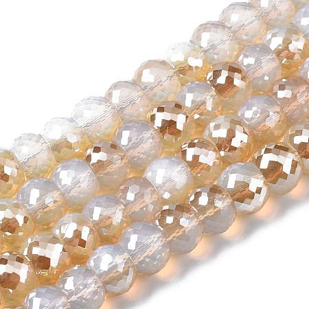 Arricraft Transparent Glass Beads Strands, Faceted, Round, Creamy White, 8x6mm, Hole: 1.2mm, about 80pcs/strand, 18.66 inch(47.4cm)
