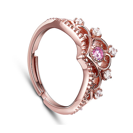 SHEGRACE Gorgeous Real Rose Gold Plated 925 Sterling Silver Finger Ring, Crown with Purple Tourmaline, 16mm