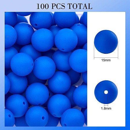 Honeyhandy 100Pcs Silicone Beads Round Rubber Bead 15MM Loose Spacer Beads for DIY Supplies Jewelry Keychain Making, Dark Blue, 15mm